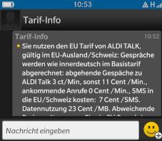 Info-SMS nach Grenzbertritt