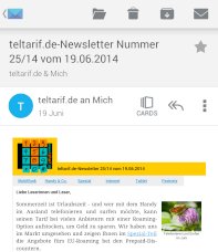 CloudMagic zeigt den teltarif.de-Newsletter an.