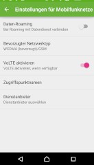 VoLTE der Telekom zeigt sich in den Mobilfunknetze-Einstellungen