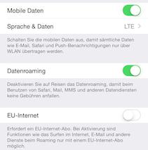 EU-Internet-Funktion im iPhone-Men