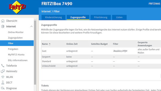 Neue Funktion befindet sich bei FRITZ!OS 6.50 unter Filter