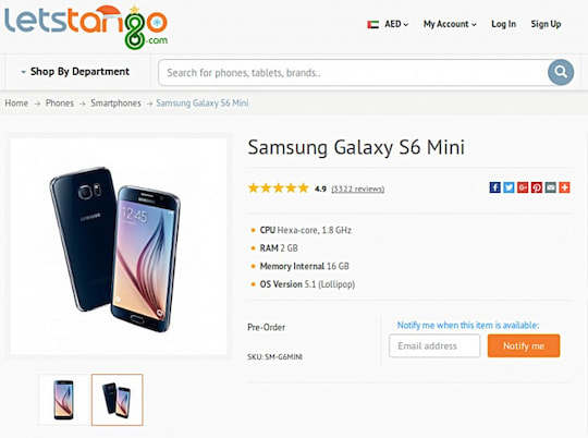 Hndler-Seite zum Samsung Galaxy S6 mini