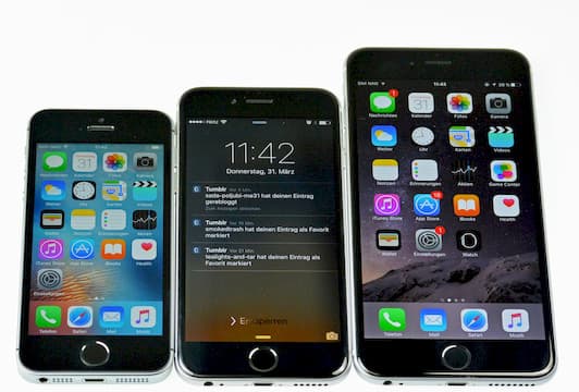 Die aktuellen iPhone-Modelle iPhone SE, iPhone 6S und iPhone 6S Plus