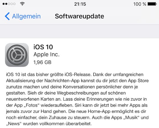 iOS 10 steht zur Installation bereit
