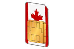 Eine SIM-Karte in den Farben der kanadischen Flagge.