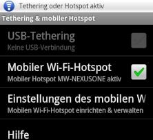 Tethering mit Android 2.2