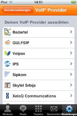 Vorkonfigurierte VoIP-Provider bei Nimbuzz