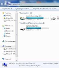 7 GB freier Festplattenplatz unter Windows 7 sind zu wenig: die Platte muss formatiert werden