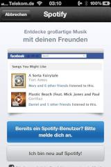 Anmeldung zum Streaming-Dienst von Spotify vom iPhone aus via Facebook
