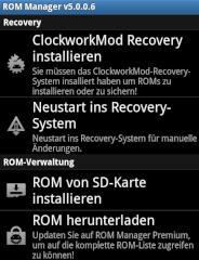 Der ROM Manager hilft, Custom ROMs zu verwalten.