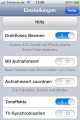 Konfigurationsmen in der iPhone-App