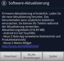 Software-Update fr Samsung Galaxy Note verfgbar