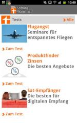 Startseite der Android-App von test.de