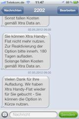 Benachrichtigungs SMS Telekom Xtra Card