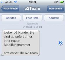 o2 informiert ber erfolgreiche Portierung per SMS