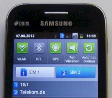 Mglichkeit zur Auswahl der SIM-Karte fr abgehende Telefonate und SMS