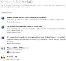 Informationen zu nicht mit Windows 8 kompatiblen Features