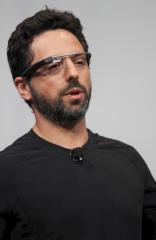 Sergej Brin auf der Google I/O 2012 mit Google Glass