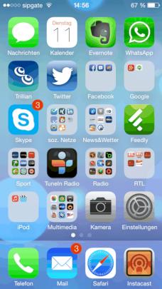 So sieht der Homescreen unter iOS7 aus