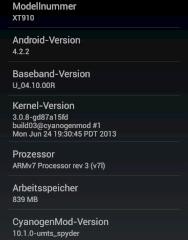 Alles klar: Der Infoscreen von CyanogenMod 10.1 auf einem Motorola RAZR.