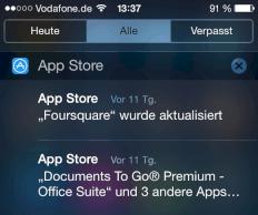 Automatische App-Updates werden in der Mitteilungszentrale angezeigt