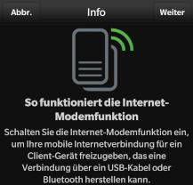 Internet-Modem-Funktion per Bluetooth und USB-Kabel