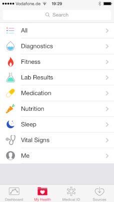 Die Health-App hat in der ersten Beta-Version von iOS8 noch englischsprachige Mens