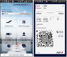 Bei der App von Air France steht dem Nutzer sogar ein digitales Bordticket zur Verfgung.