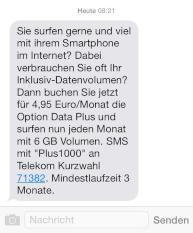 Angebot fr Option Data Plus per SMS