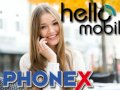 Frau mit Smartphone / Logos helloMobil und Phonex