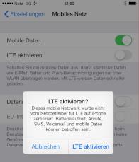 LTE-Aktivierung muss besttigt werden