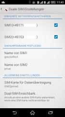 Konfigurationsmen fr die beiden SIM-Karten