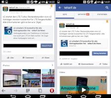 Zum Vergleich: Die Darstellung eines Facebook-Posts in der mobilen Webseite (links) und in der App (rechts).