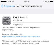 iOS 9 Beta 2 installiert