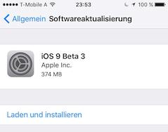 iOS 9 Beta 3 installiert