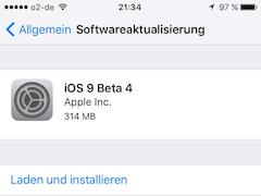 iOS 9 Beta 4 installiert