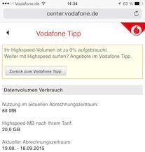 Vodafone informiert ber Verbrauch, Inklusivvolumen und Abrechnungszeitraum