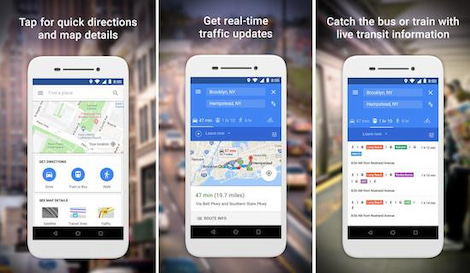 Screenshots der App-Beschreibung von Google Maps Go