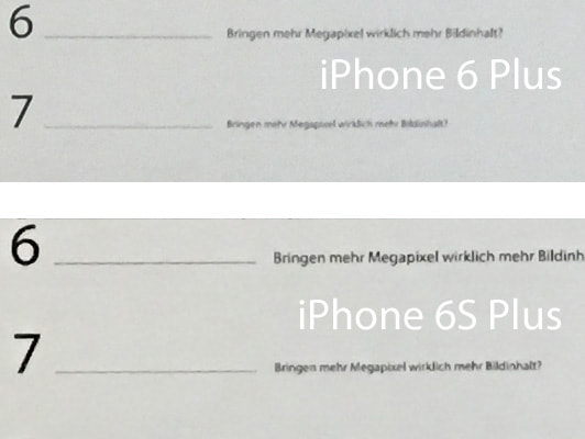 Foto-Ausschnitt des iPhone 6S Plus mit dem iPhone 6 Plus im direkten Vergleich