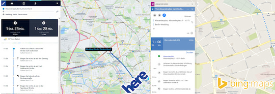 Bing Maps und Here Maps empfiehlt Fugngern unterschiedliche Routen 