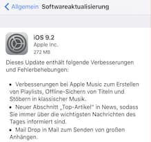 iOS 9.2 verfgbar