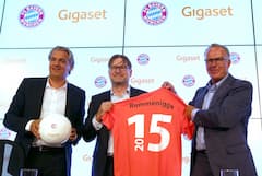 Gigaset versucht ber das Bayern-Sponsoring fr ihre neue Smartphone-Familie zu werben 
