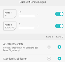 Konfigurationsmen fr die Dual-SIM-Funktion