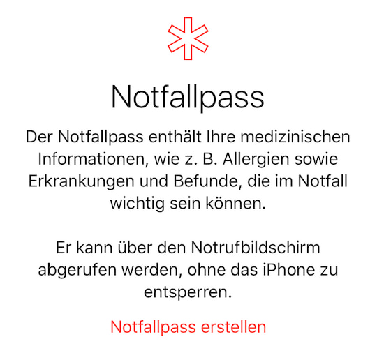 Apple Notfallpass in der Health-App