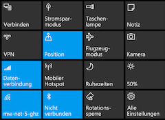 Schnelleinstellungen unter Windows 10 Mobile
