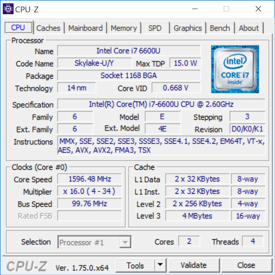 Angaben zum Prozessor bei CPU-Z