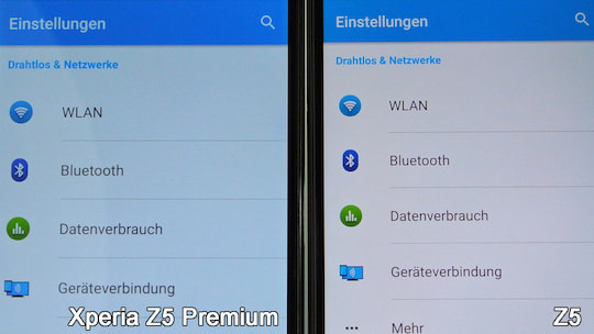 Display-Vergleich des Sony Xperia Z5 Premium mit dem Xperia Z5
