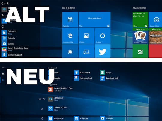 Screenshots zeigen neues Startmen von Windows 10