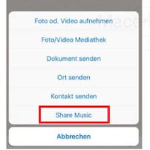 Screenshot der WhatsApp-Beta mit Musik-Sharing
