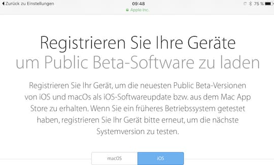 Anmeldung beim Public-Beta-Programm fr iOS 10